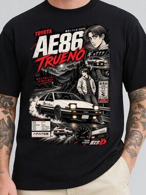 Initial D Takumi AE86 TShirt Graphic Tee Japanese Anime Car Racing Drifting Gift